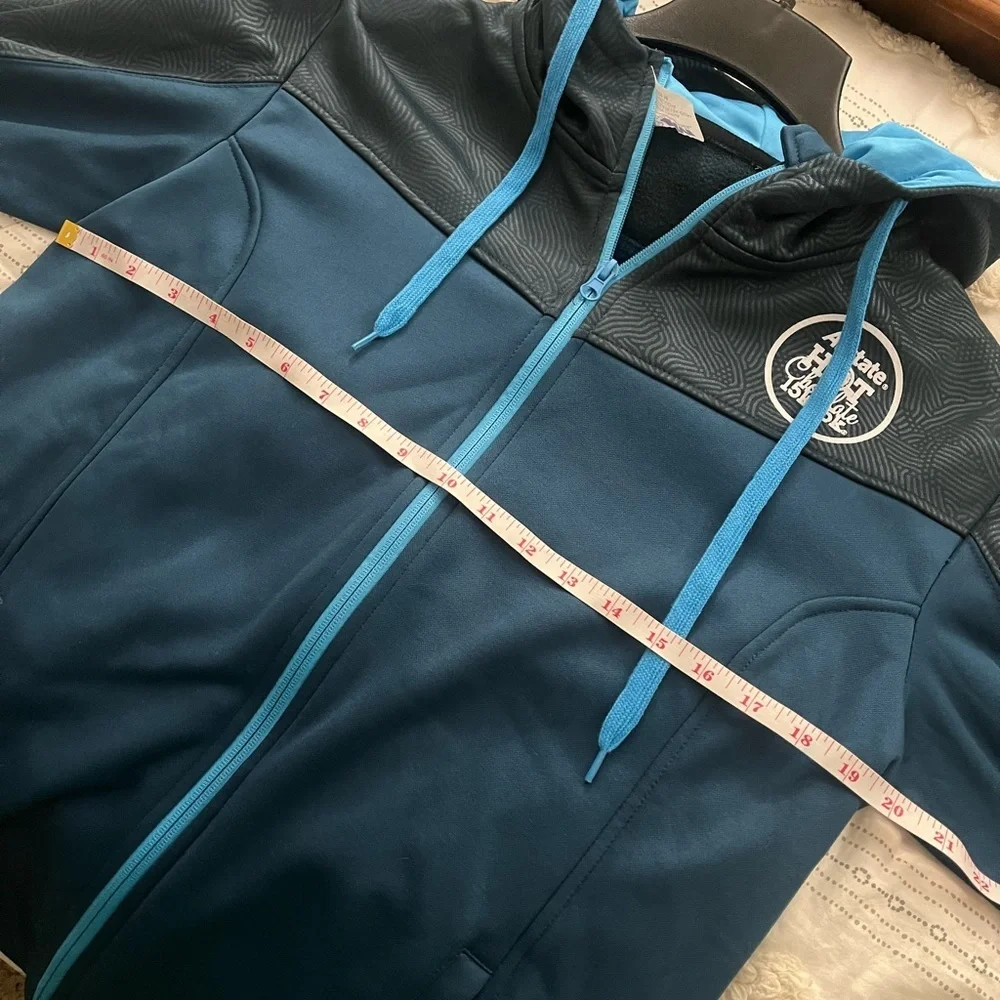 running man Blue Zip-Up Hoodie with Black Accents size medium